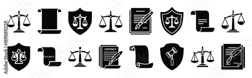 Vector symbols of criminal record file simple silhouette icon set, black color and white background