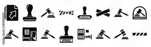 Vector symbols of handcuffs simple silhouette icon set, black color and white background