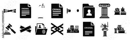Vector symbols of jury box simple silhouette icon set, black color and white background
