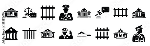 Vector symbols of law firm logo simple silhouette icon set, black color and white background