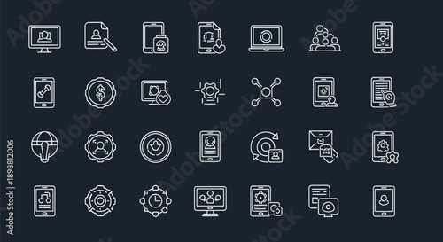 Icon set digital devices and social interactions