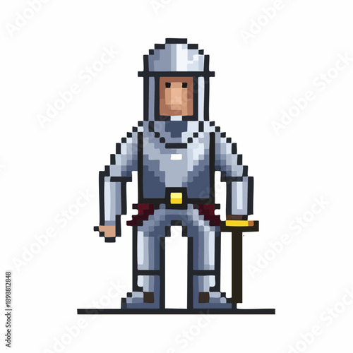 Chevalier en armure en pixel art – guerrier médiéval avec épée
