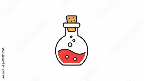 Red Potion in Glass Bottle with Cork.