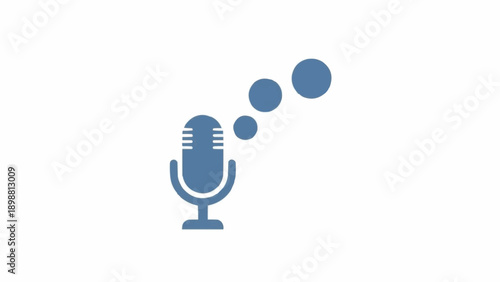 Blue Microphone with Sound Waves Emitted.