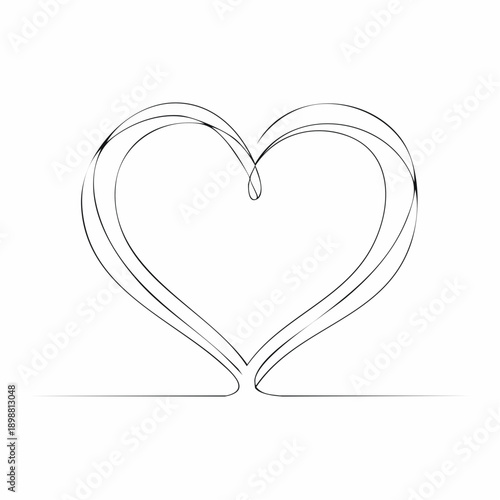 Illustration artistique d’un cœur stylisé formé par des lignes courbes et symétriques sur fond blanc. Ce design minimaliste et raffiné évoque l’amour, la connexion émotionnelle ..
