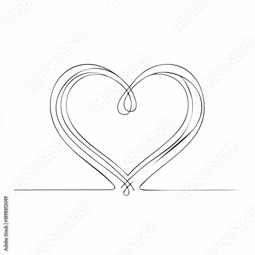 Illustration artistique d’un cœur stylisé formé par des lignes courbes et symétriques sur fond blanc. Ce design minimaliste et raffiné évoque l’amour, la connexion émotionnelle ..