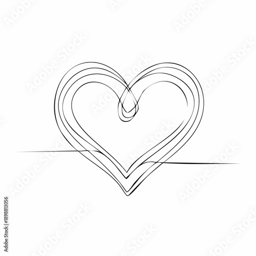 Illustration artistique d’un cœur stylisé formé par des lignes courbes et symétriques sur fond blanc. Ce design minimaliste et raffiné évoque l’amour, la connexion émotionnelle ..