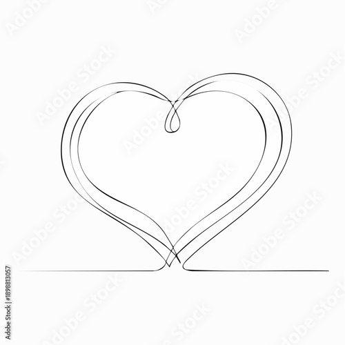 Illustration artistique d’un cœur stylisé formé par des lignes courbes et symétriques sur fond blanc. Ce design minimaliste et raffiné évoque l’amour, la connexion émotionnelle ..