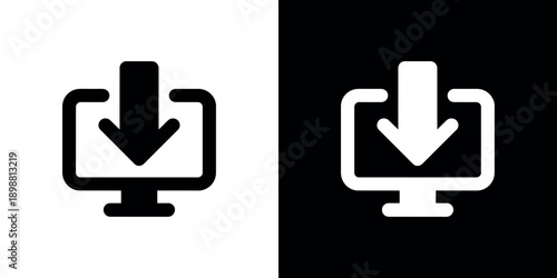 Download icons in contrasting black and white representing file transfer