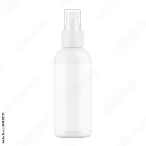 Realistic spray plastic bottle mockup.  Vector illustration isolated on white background. Сan be used for cosmetic, medical, sanitary and other needs. EPS10.