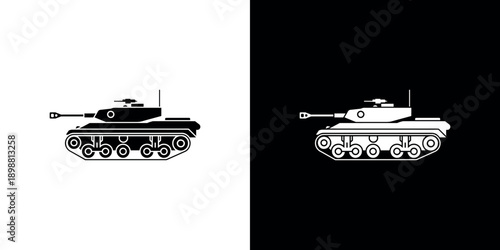 Two tank silhouettes one on white one on black backgrounds
