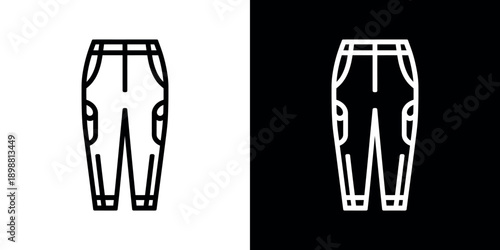 Stylized depiction of trousers in black and white variations