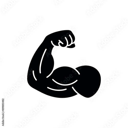 A black silhouette of a flexed bicep muscle representing strength