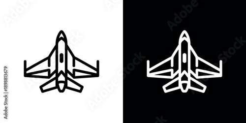Jet fighter illustration contrasting black and white versions displayed side by side