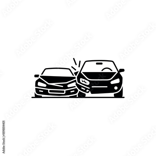 Black and white illustration depicting a serious car crash scene