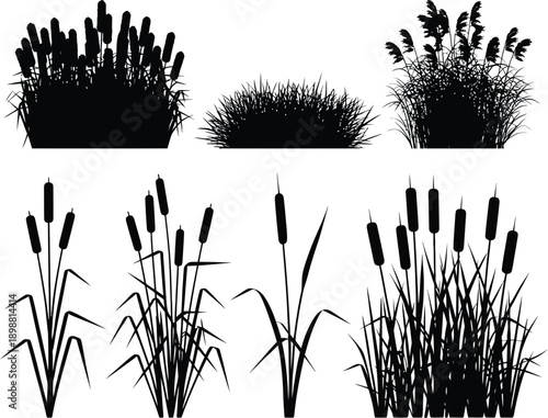 Grass Silhouette Set, tall and short grass patches minimalist nature vector illustration collection