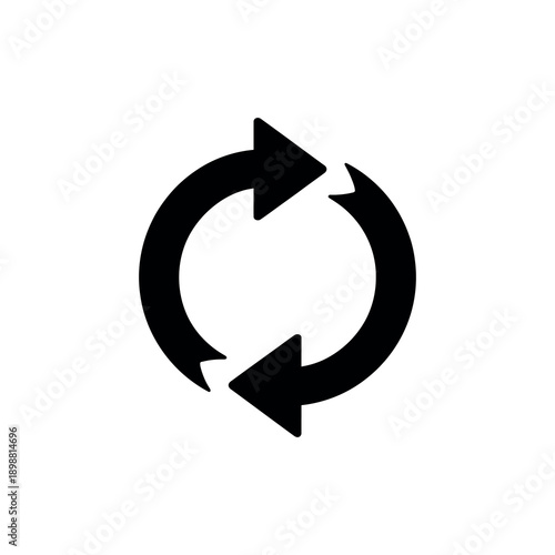 Black circular diagram with two opposing arrows indicating a cycle