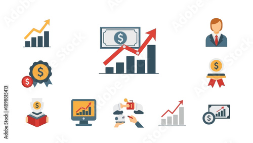 Business finance icons on white background.
