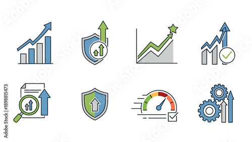 Business icons for growth and security.