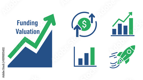 Funding Valuation and Investment Growth Icons Set.
