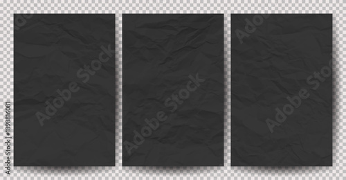 Set of black clean crumpled papers
