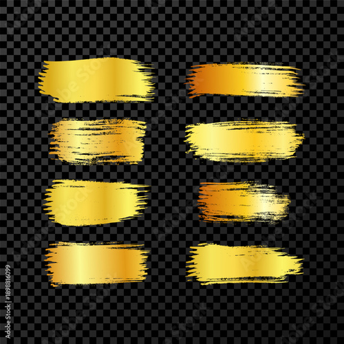 Set of gold hand drawn brush strokes