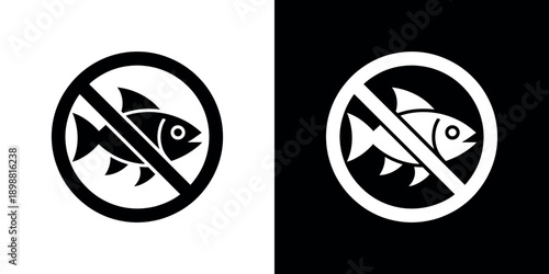 No fishing allowed a black and white prohibition sign featuring a fish
