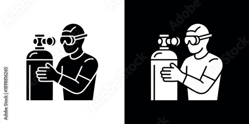 Diver silhouette in two contrasting color schemes black and white