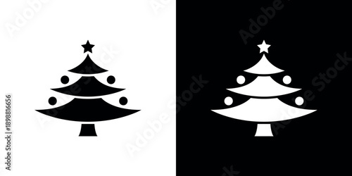Minimalist depiction of two christmas trees one black and one white