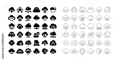 Cloud computing network vector icon set