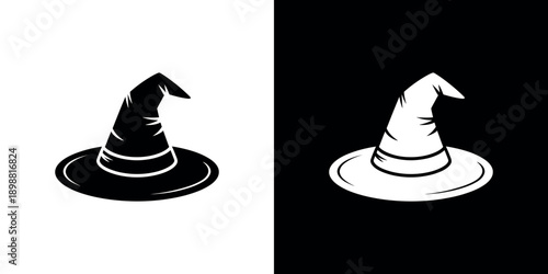 A split image displaying a witch s hat in positive and negative forms