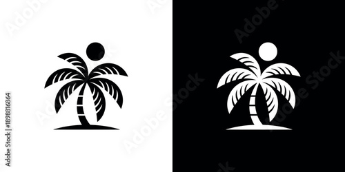 Minimalist depiction of palm trees in contrasting black and white tones