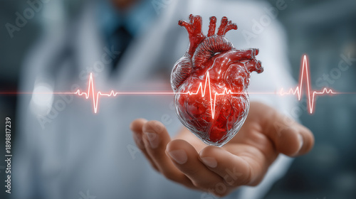 3D Model of a human heart held in a doctor's hand, showcasing detailed anatomy and structure for educational purposes. Halscare Medical Concept
