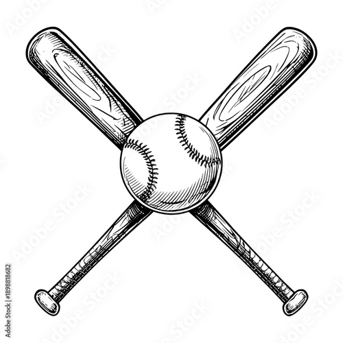 Crossed baseball bats with a ball in the center