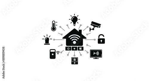 Smart home automation system with connected devices and WiFi network for modern home technology and internet of things IoT concept