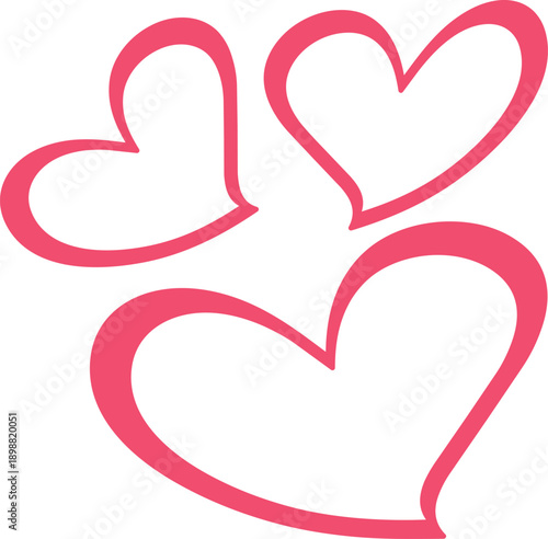 Three pink hearts creating a sense of affection and love
