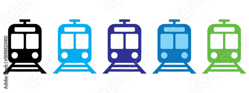Colorful modern tram icons set isolated on white background vector illustration