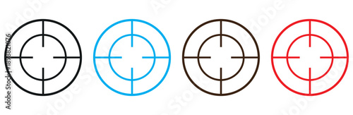 Four target circles with crosshairs in black, blue, gray and red colors for precision and accuracy concept
