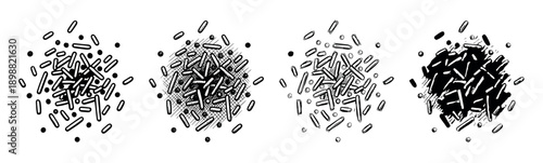 Sweet confectionery sprinkles in four different hand-drawn illustration styles, showcasing outline, crosshatch, and silhouette techniques for baking and dessert decoration concepts