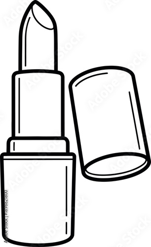 A depiction of a lipstick and its packaging box opened to show the product inside