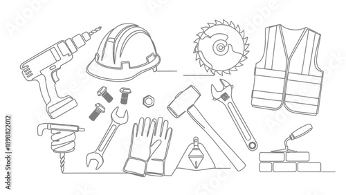 Construction tools and safety gear illustration