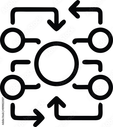 Centralized network hub diagram with radial connections and circular nodes for distributed data management