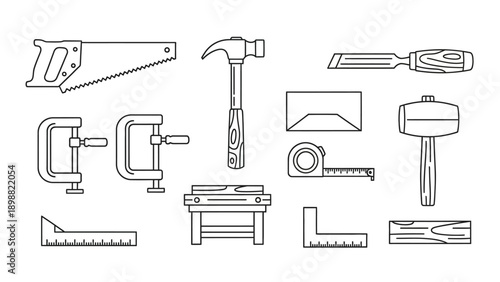 Collection of woodworking and DIY hand tools illustration