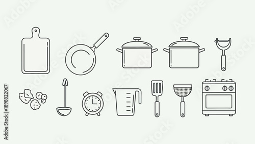 Collection of kitchen cooking utensils icons
