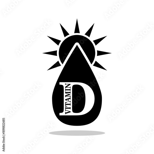 Vitamin D sun shining icon with shadow