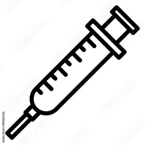 Black line icon syringe injection. Minimalist outline icon medical health isolated background.