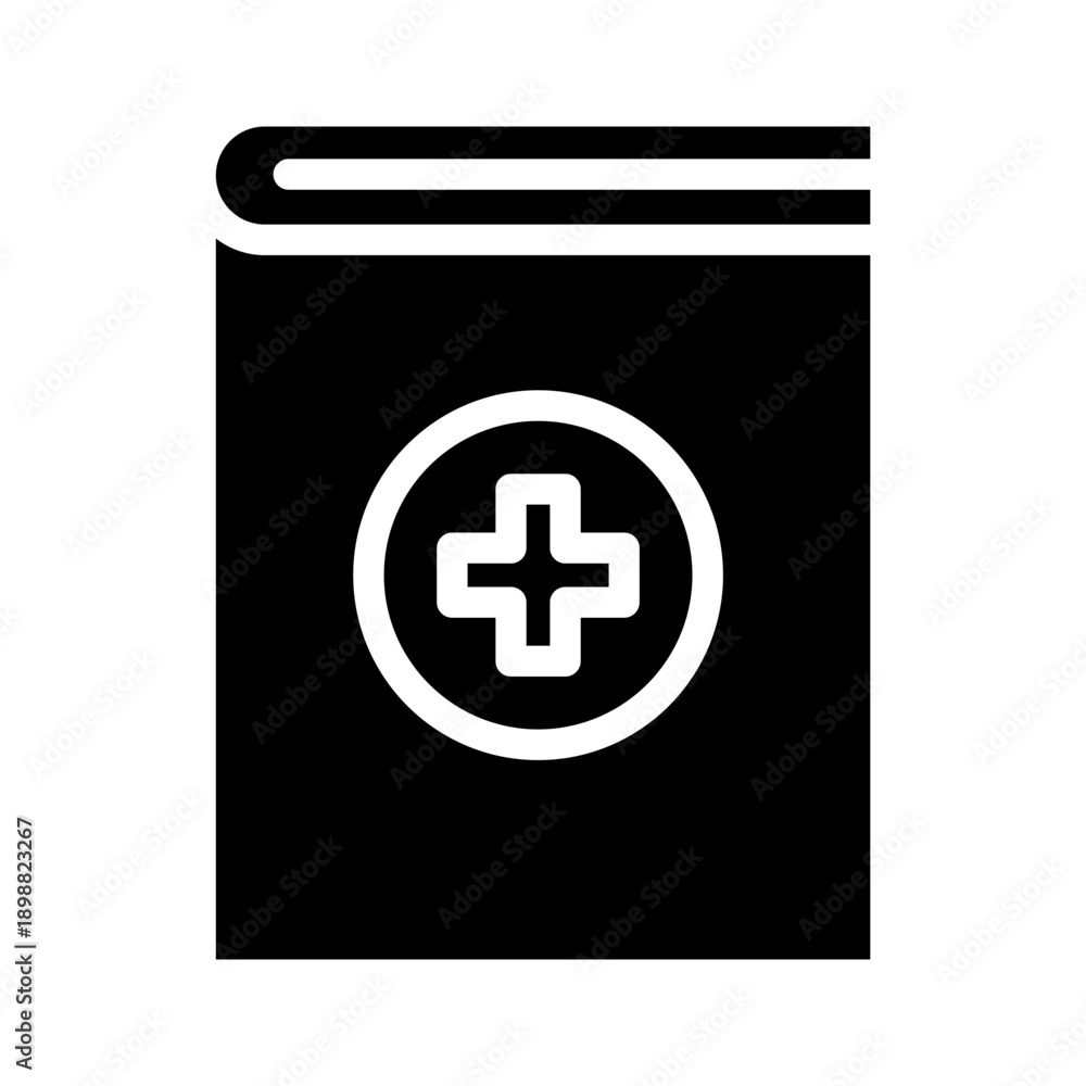 Obraz premium Black solid icon medical book. Minimalist silhouette icon medical health isolated background.