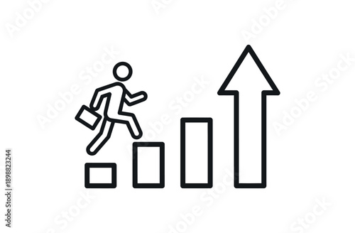 Businessman climbing up success ladder with briefcase in hand quickly