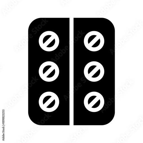 Black solid icon contraception pill. Minimalist silhouette icon medical health isolated background.