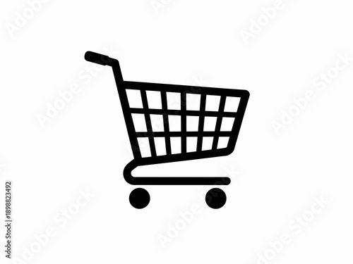 Simple black and white illustration of a shopping cart with four wheels isolated on white background, Vector, illustration